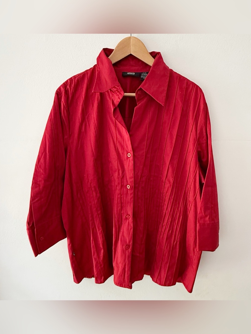 Allison Morgan Women Cotton Pintuck Button Down Top Size 1X Office Classic Red